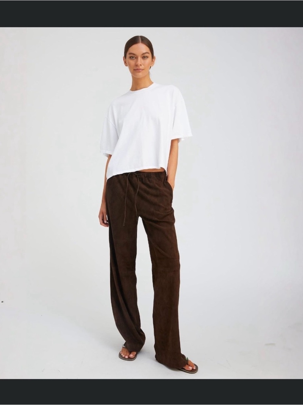 Wide-Leg Drawstring Pants in Dark Brown